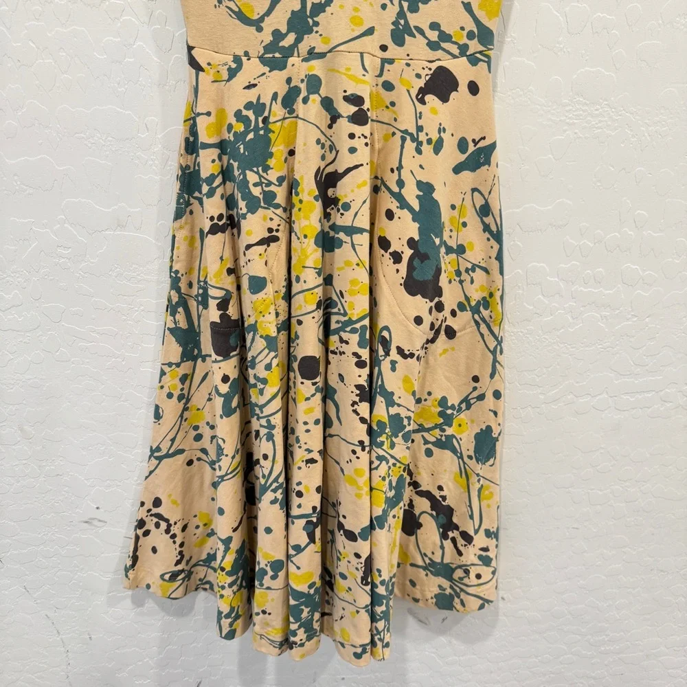 Effie’s Heart Swing Dress Womens XS Paint Splatter Cotton Blend Cap Sleeve Artsy
